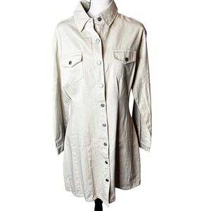 HYFVE Khaki Shirt Dress Long Sleeve Button Down‎ Collared Pockets Womens